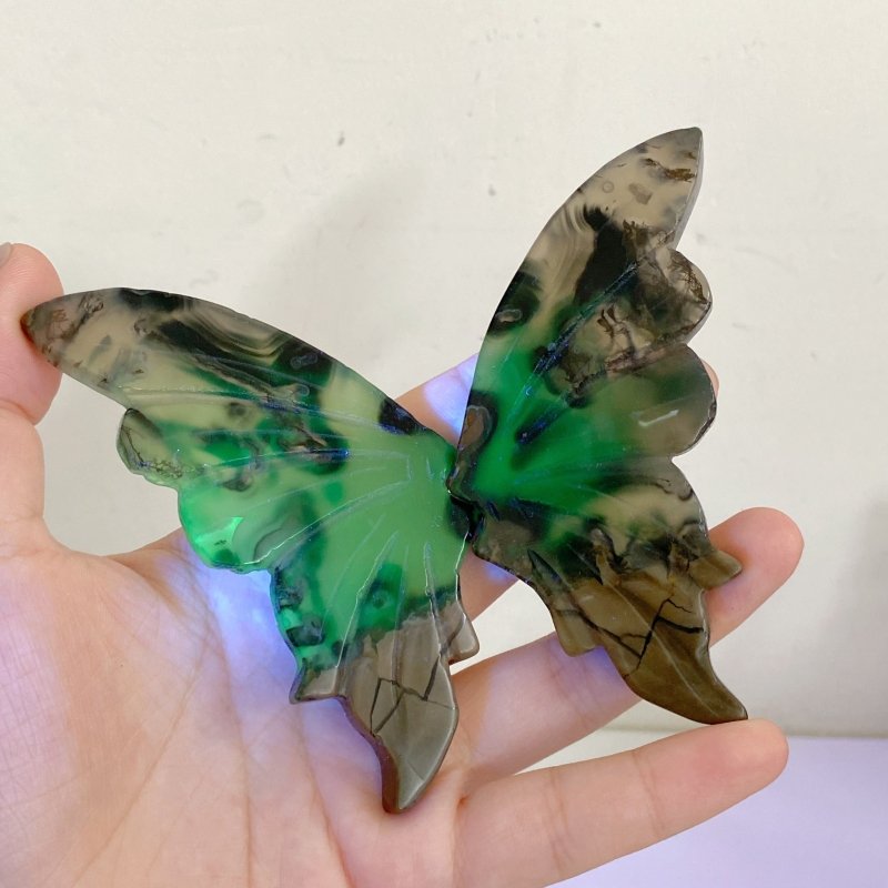 Volcano Agate Butterfly Wing Carving With Stand Wholesale (UV-Reactive) -Wholesale Crystals