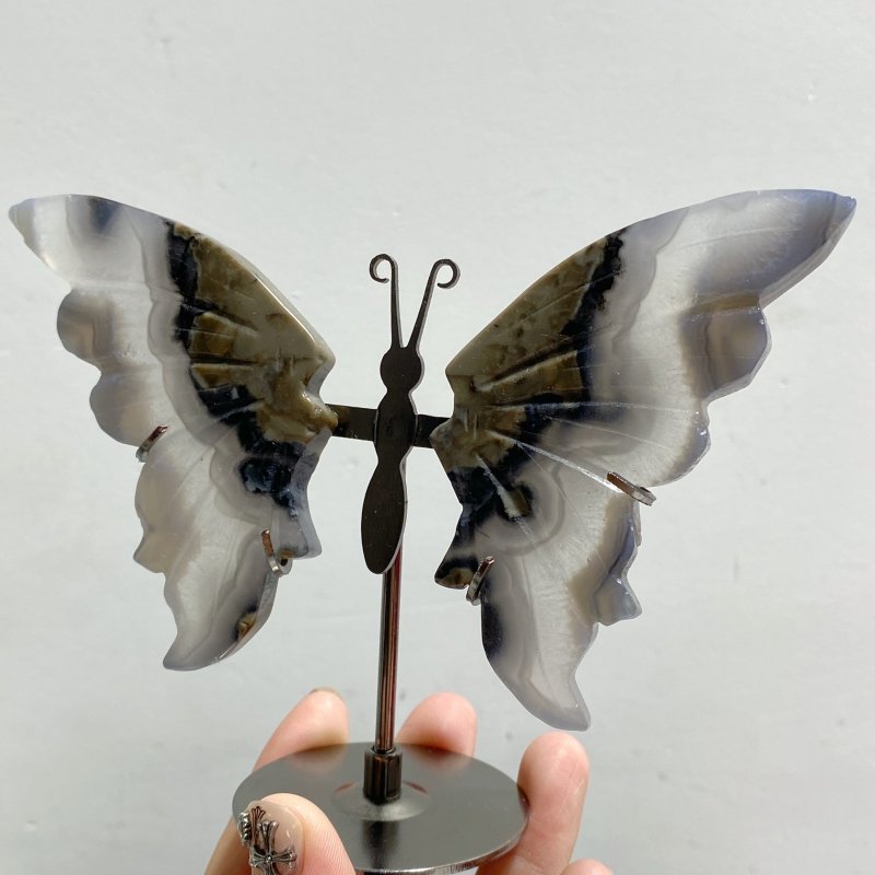 Volcano Agate Butterfly Wing Carving With Stand Wholesale (UV-Reactive) -Wholesale Crystals