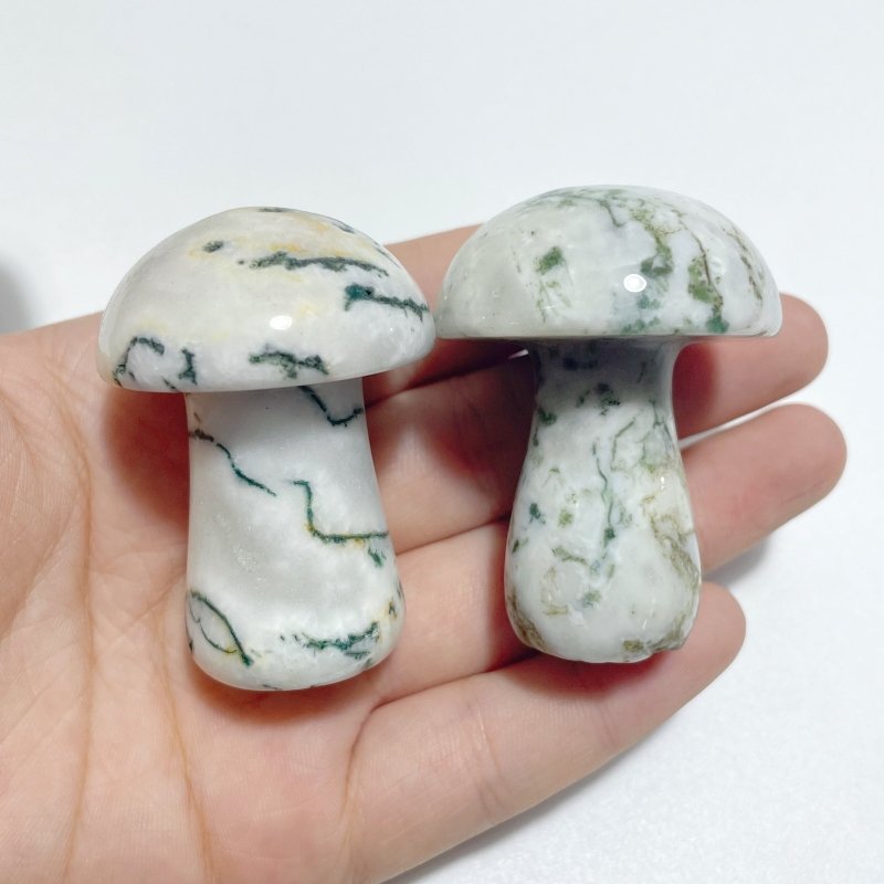 White Moss Agate Mushroom Carving Wholesale Clearance - Wholesale Crystals
