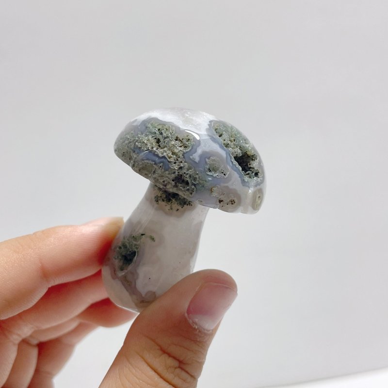 White Moss Agate Mushroom Carving Wholesale Clearance - Wholesale Crystals