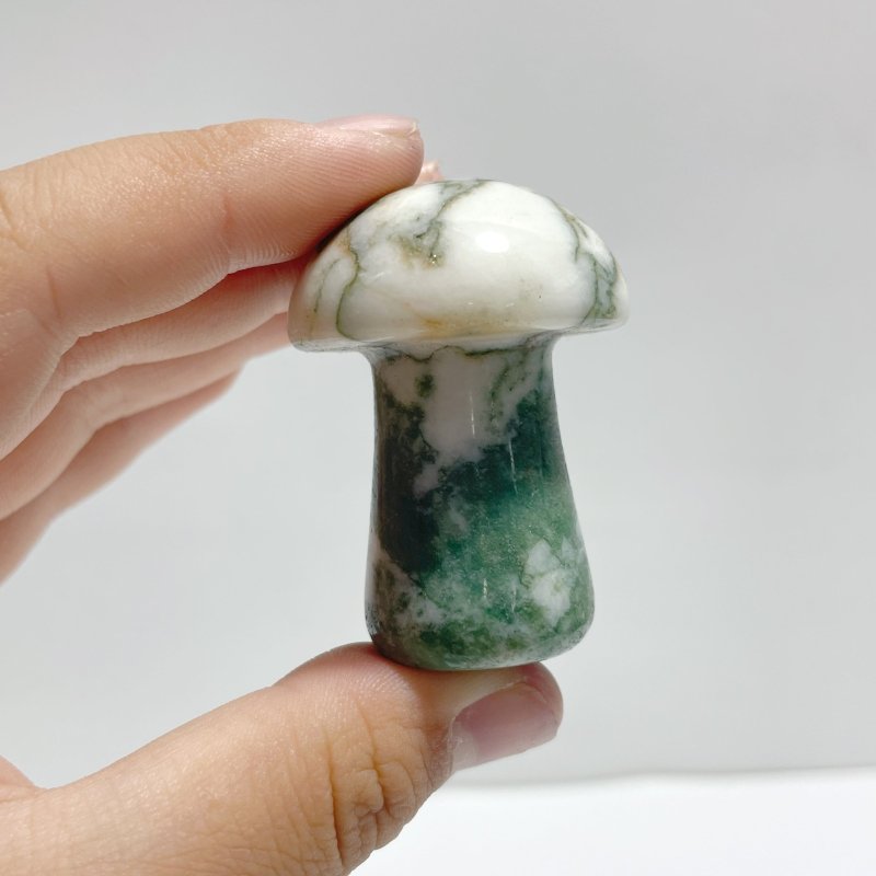 White Moss Agate Mushroom Carving Wholesale Clearance - Wholesale Crystals