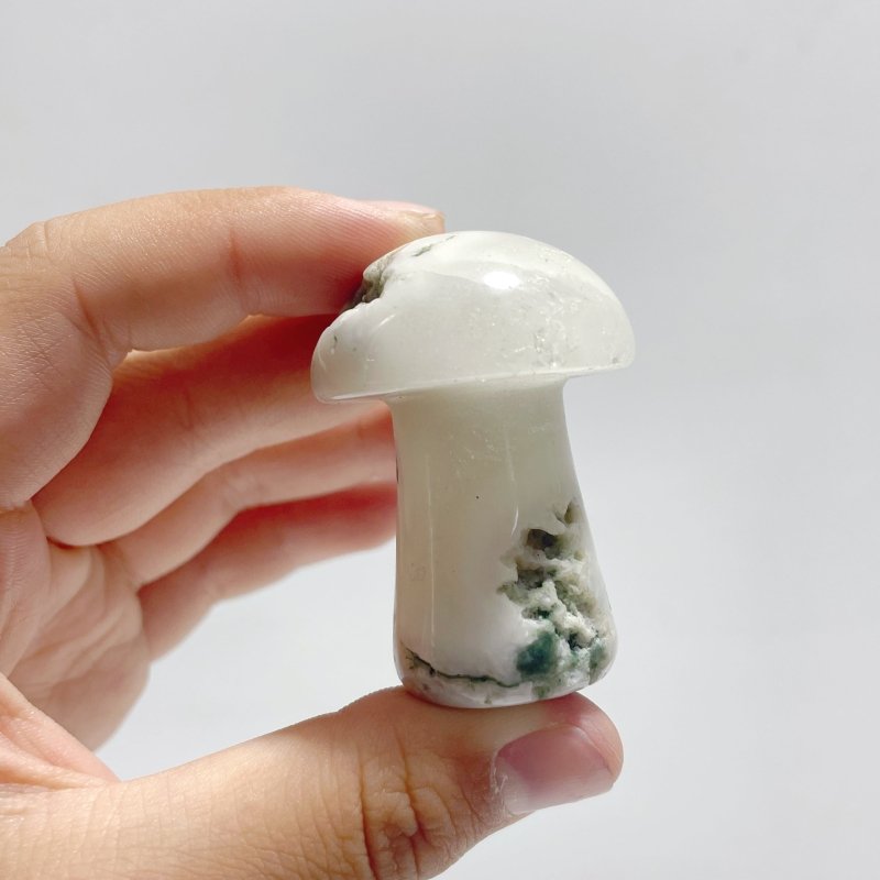 White Moss Agate Mushroom Carving Wholesale Clearance - Wholesale Crystals