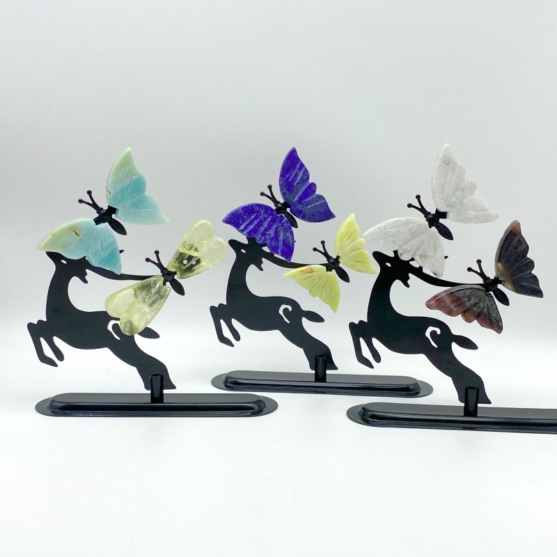 Wholesale Crystal Butterfly Wing Carving with Deer Stand (Assorted Materials) -Wholesale Crystals
