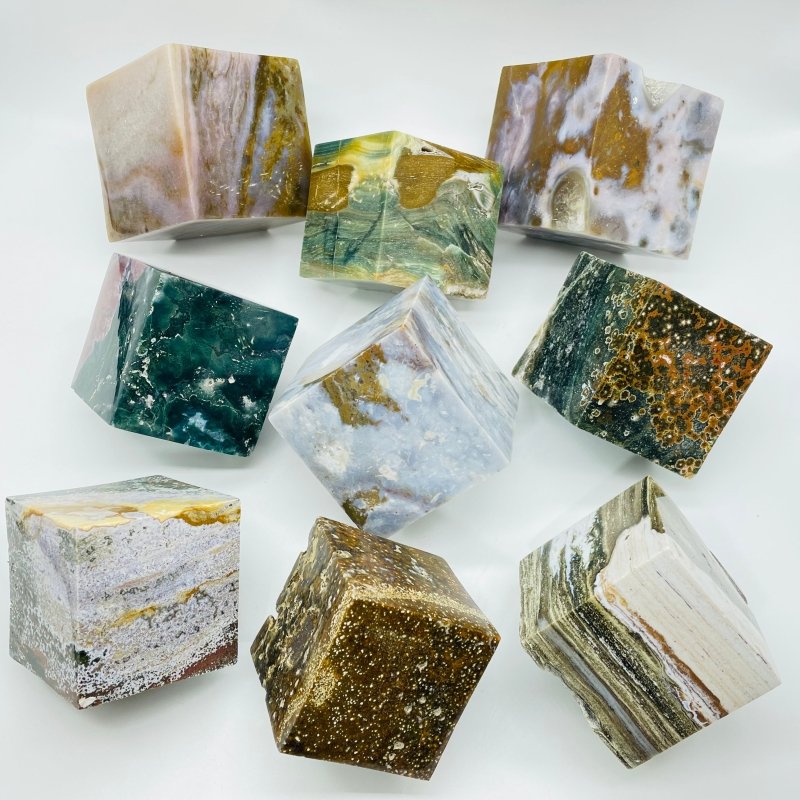 9 Pieces Large Beautiful Ocean Jasper Stand Cube -Wholesale Crystals