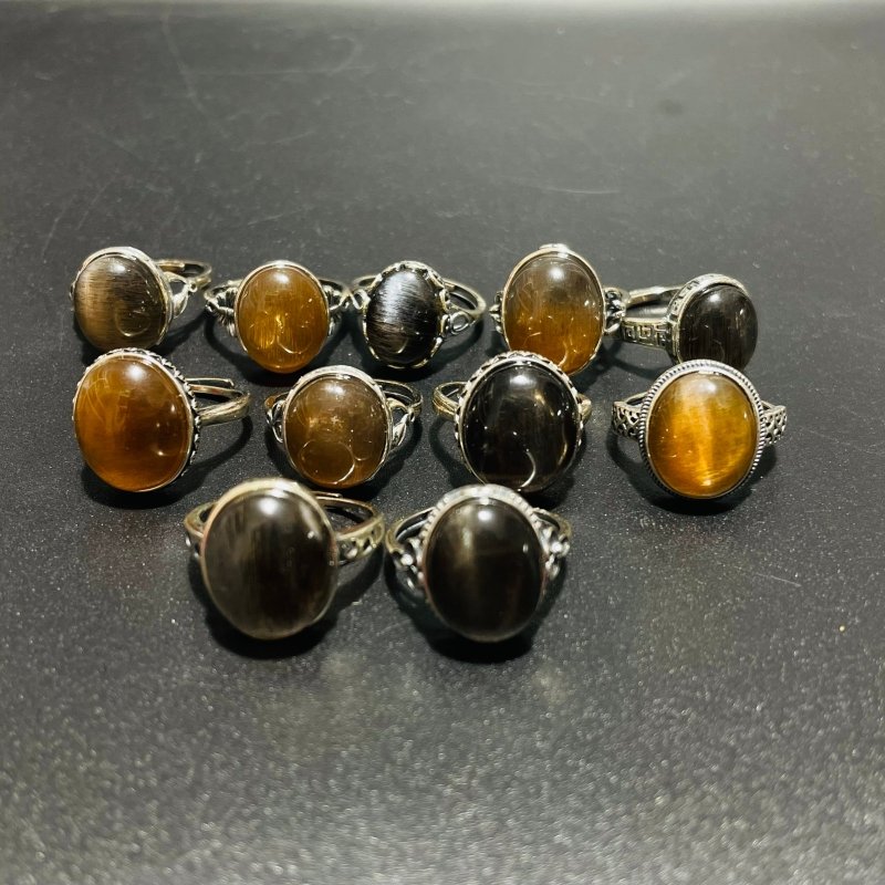 11 Pieces Black Rainbow Sun Stone Different Styles Sterling Silver Ring -Wholesale Crystals