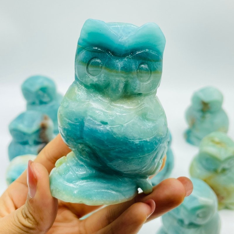11 Pieces Caribbean Calcite Owl Carving -Wholesale Crystals