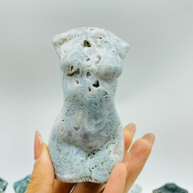 11 Pieces Geode Druzy Moss Agate Goddess Carving -Wholesale Crystals