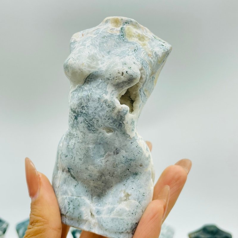 11 Pieces Geode Druzy Moss Agate Goddess Carving -Wholesale Crystals