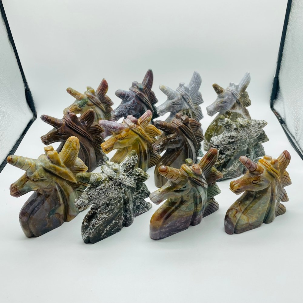 12 Pieces Beautiful Ocean Jasper Unicorn Carving -Wholesale Crystals