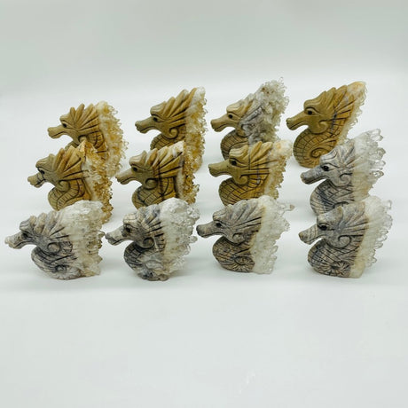 12 Pieces Clear Quartz Cluster Seahorse Carving -Wholesale Crystals