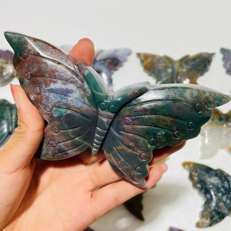 13 Pieces Colourful Ocean Jasper Large Butterfly Carving -Wholesale Crystals