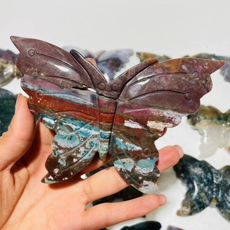 13 Pieces Colourful Ocean Jasper Large Butterfly Carving -Wholesale Crystals