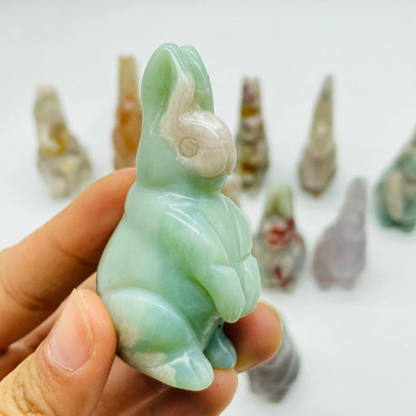 13 Pieces High Quality Sakura Flower Agate Rabbit Carving -Wholesale Crystals