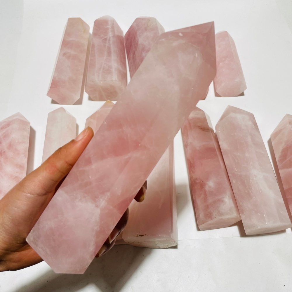 13 Pieces Large Rose Quartz Tower Points -Wholesale Crystals