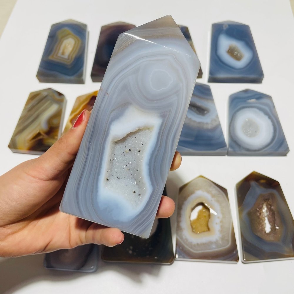 14 Pieces Agate Geode Druzy Tower Point Wholesale -Wholesale Crystals