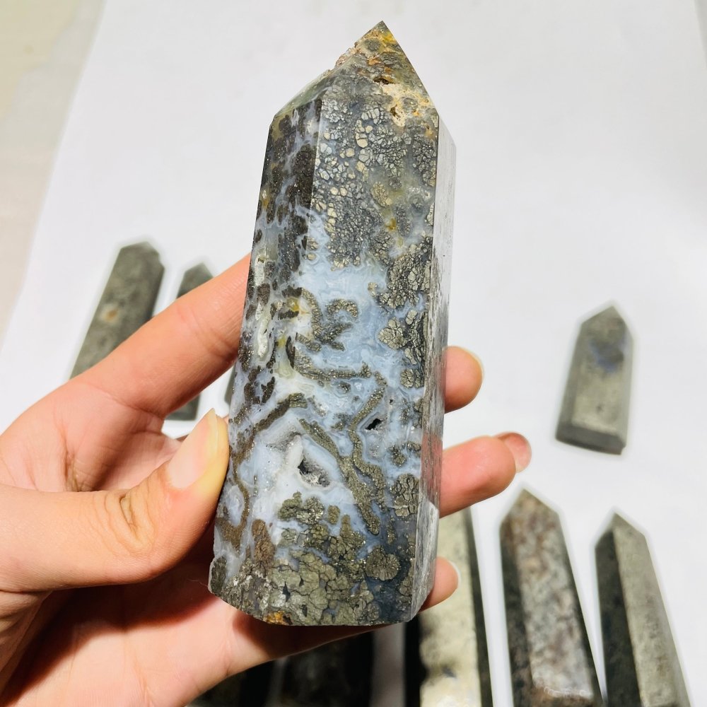 14 Pieces Natural Pyrite Flowers Mixed Agate Tower Point -Wholesale Crystals