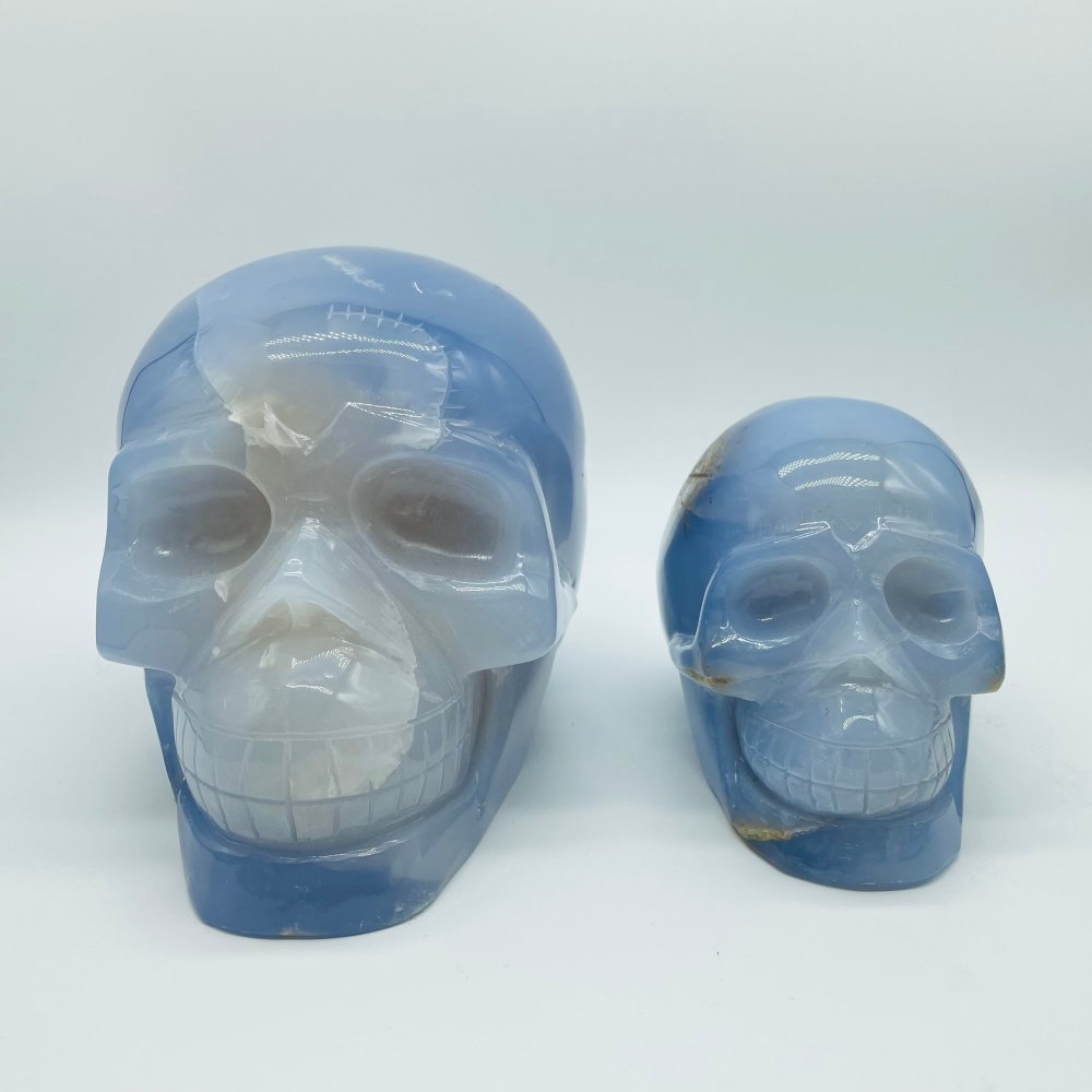 2 Pieces High Quality Blue Chalcedony Skull Carving -Wholesale Crystals