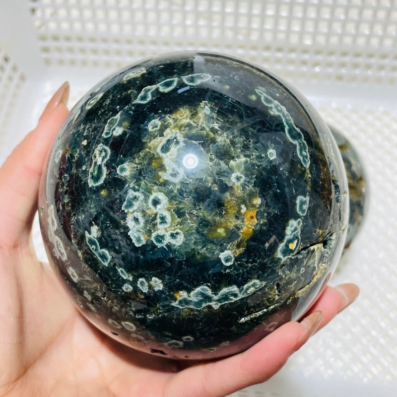 2 Pieces Large Green Sea Ocean Jasper Spheres - Wholesale Crystals