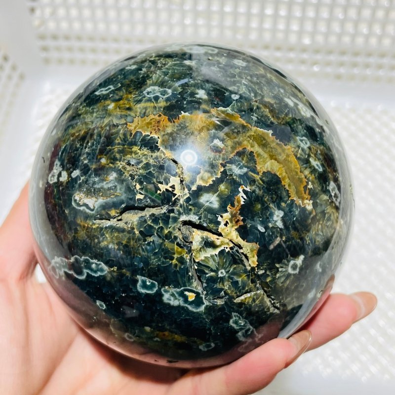 2 Pieces Large Green Sea Ocean Jasper Spheres - Wholesale Crystals