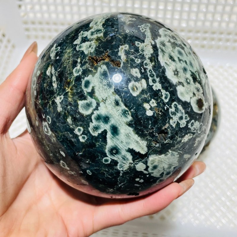 2 Pieces Large Green Sea Ocean Jasper Spheres - Wholesale Crystals