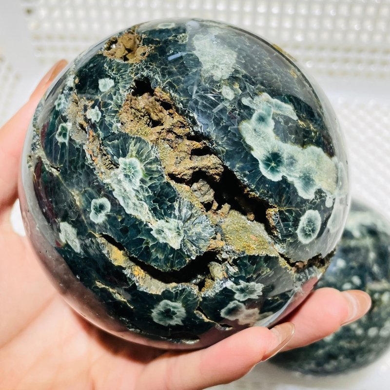 2 Pieces Large Green Sea Ocean Jasper Spheres - Wholesale Crystals