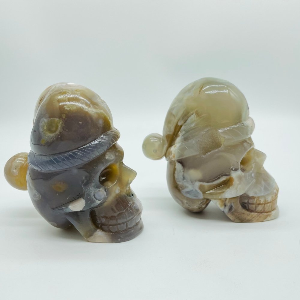 2 Pieces Sakura Flower Agate Christmas Hat Skull Carving -Wholesale Crystals
