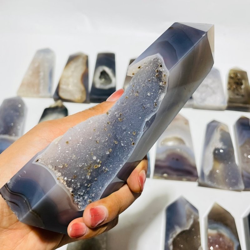 21 Pieces Beautiful Large Agate Geode Druzy Four-Sided Points -Wholesale Crystals