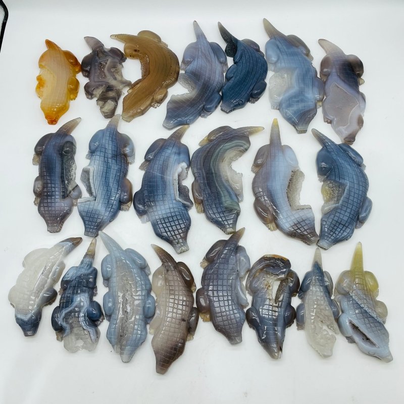 21 Pieces Druzy Geode Agate Crocodile Carving(defective) -Wholesale Crystals