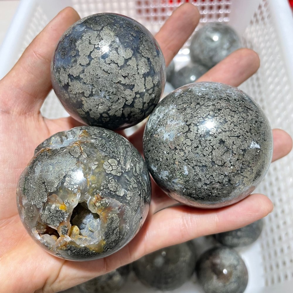 21 Pieces Flower Pyrite Mixed Agate Sphere Ball -Wholesale Crystals