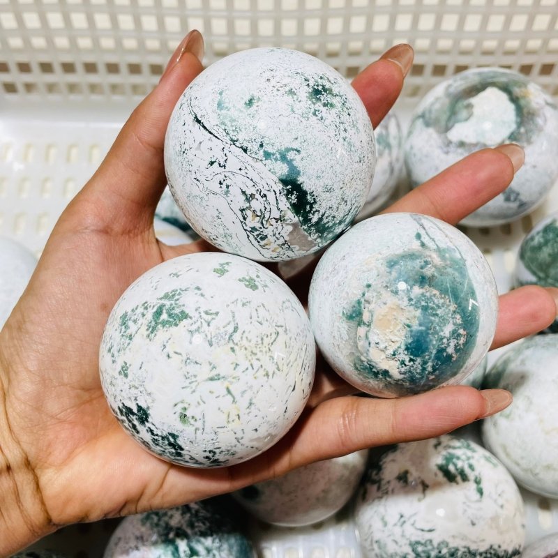 21 Pieces White Moss Agate Spheres -Wholesale Crystals