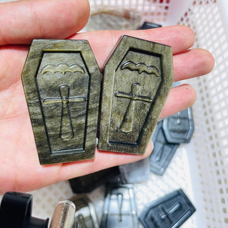 24 Pieces Mixed Stone Coffin Carving labradorite & Gold Obsidian Sunstone Fluorite -Wholesale Crystals