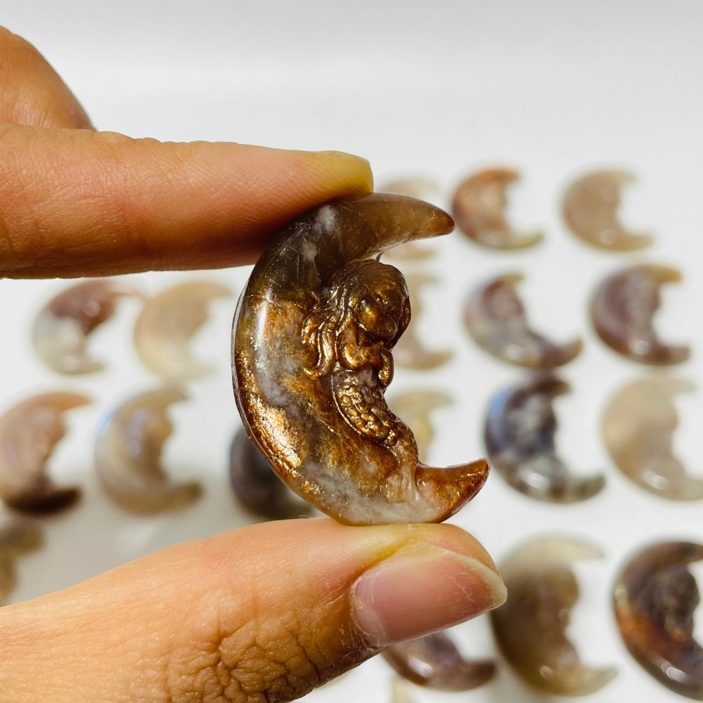 25 Pieces Beautiful Moonstone Mixed Sunstone Mermaid Moon Carving -Wholesale Crystals