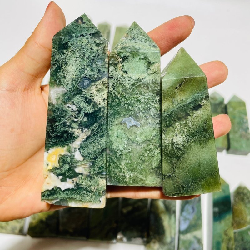 26 Pieces Moss Agate Four-Sided Tower Points -Wholesale Crystals