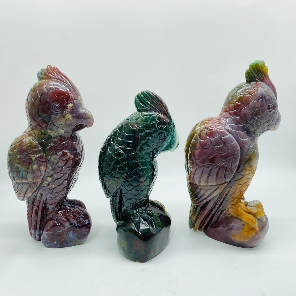 3 Pieces Large Ocean Jasper Parrot Carving -Wholesale Crystals