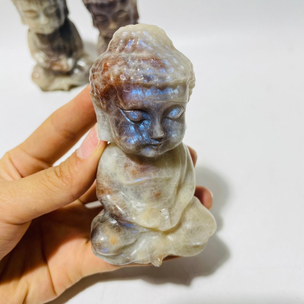 3 Pieces Moonstone Mixed Sunstone Baby Buddha Carving -Wholesale Crystals