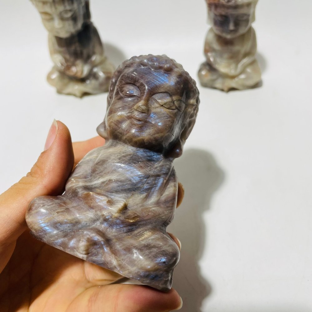 3 Pieces Moonstone Mixed Sunstone Baby Buddha Carving -Wholesale Crystals
