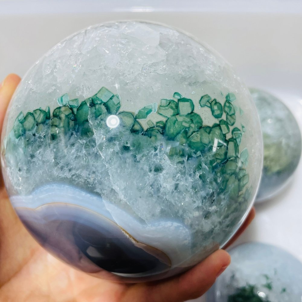 3 Pieces Unique Green Agate Spheres -Wholesale Crystals
