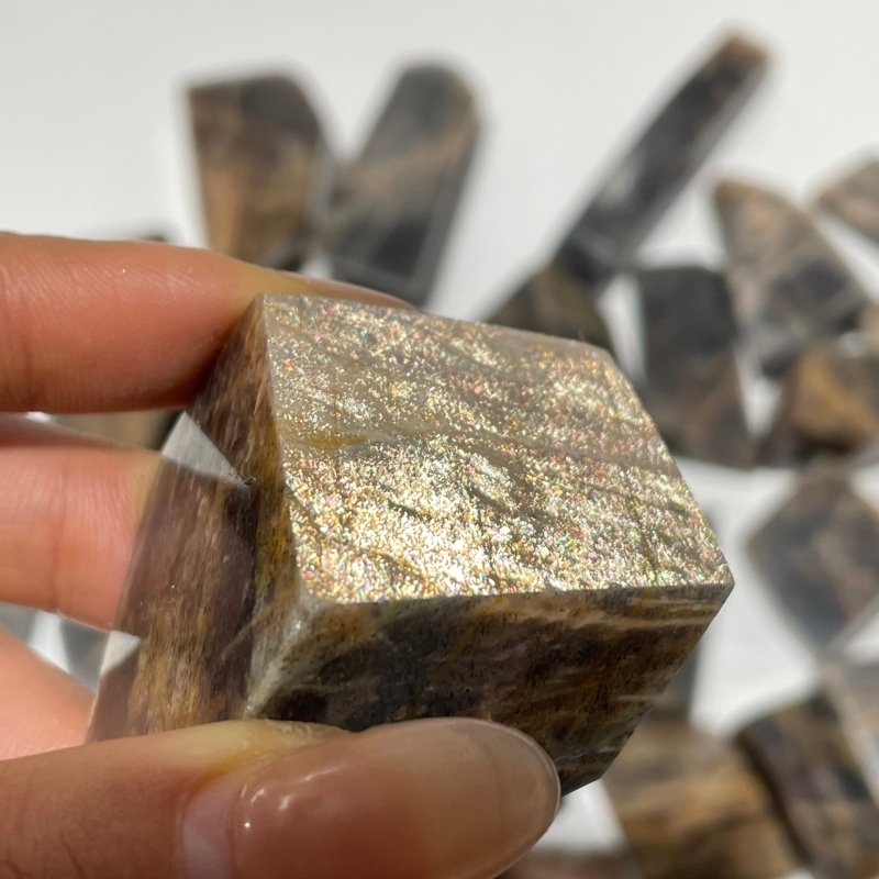 32 Pieces Black Rainbow Sun Stone With Hematite Free Form -Wholesale Crystals