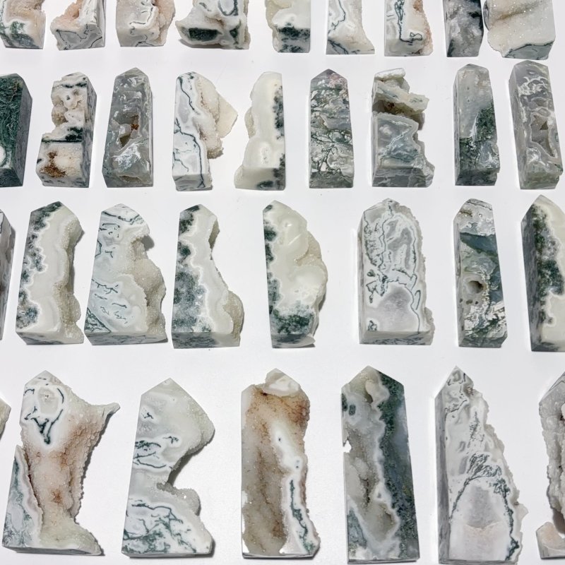33 Pieces Geode Druzy Moss Agate Tower Points -Wholesale Crystals