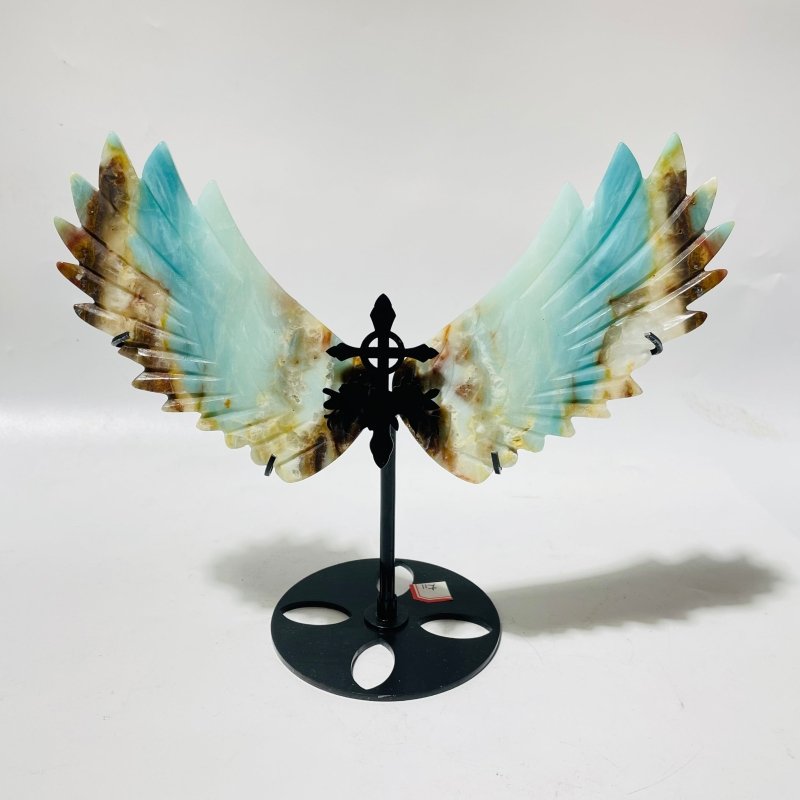 4 Pairs Caribbean Calcite Wing Carving With Cross Stand(SCC1) - Wholesale Crystals