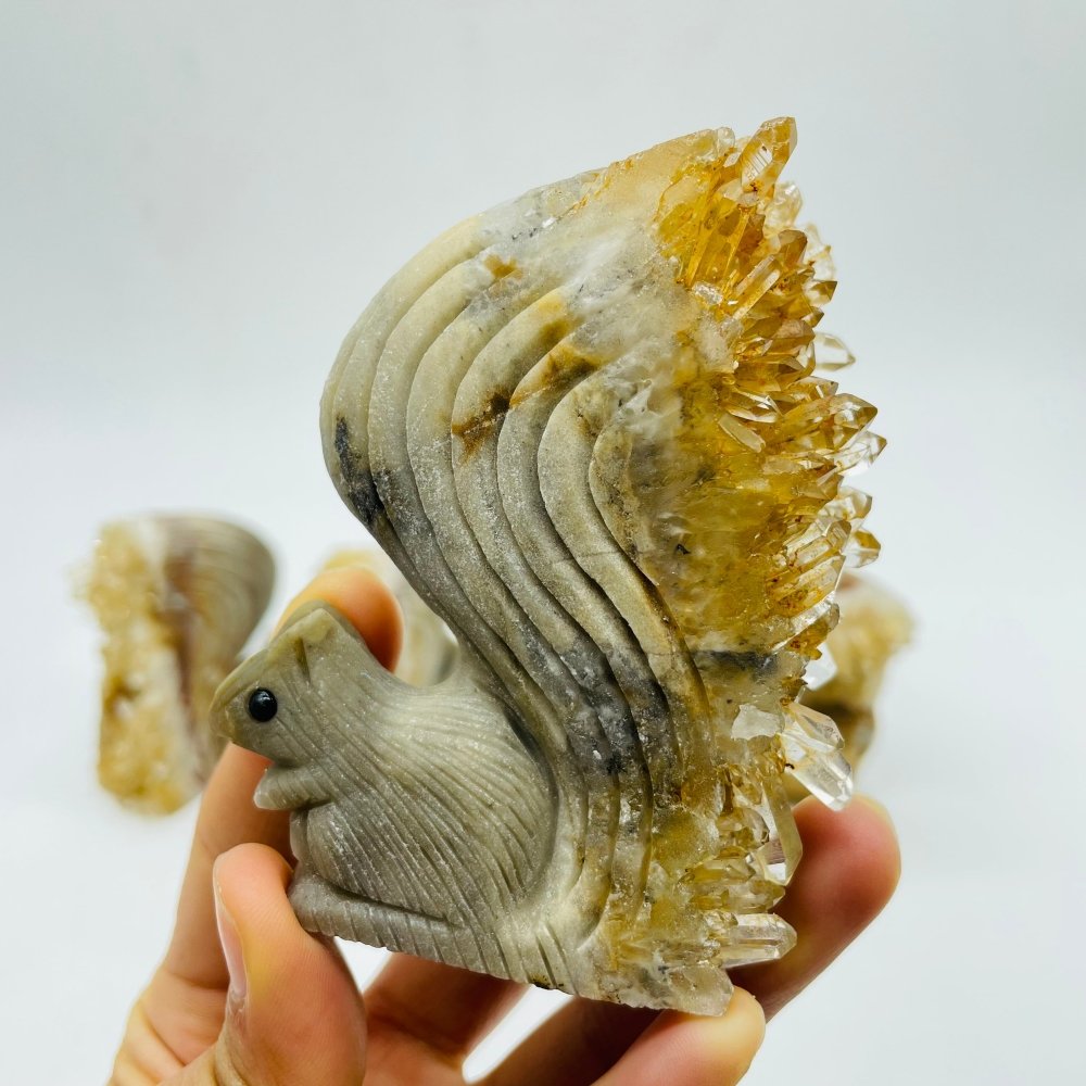 4 Pieces Cute Tangerine Orange Quartz Cluster Squirrel Carving -Wholesale Crystals