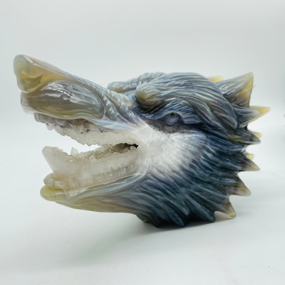 5 Pieces High Quality Geode Agate Wolf Head Carving -Wholesale Crystals