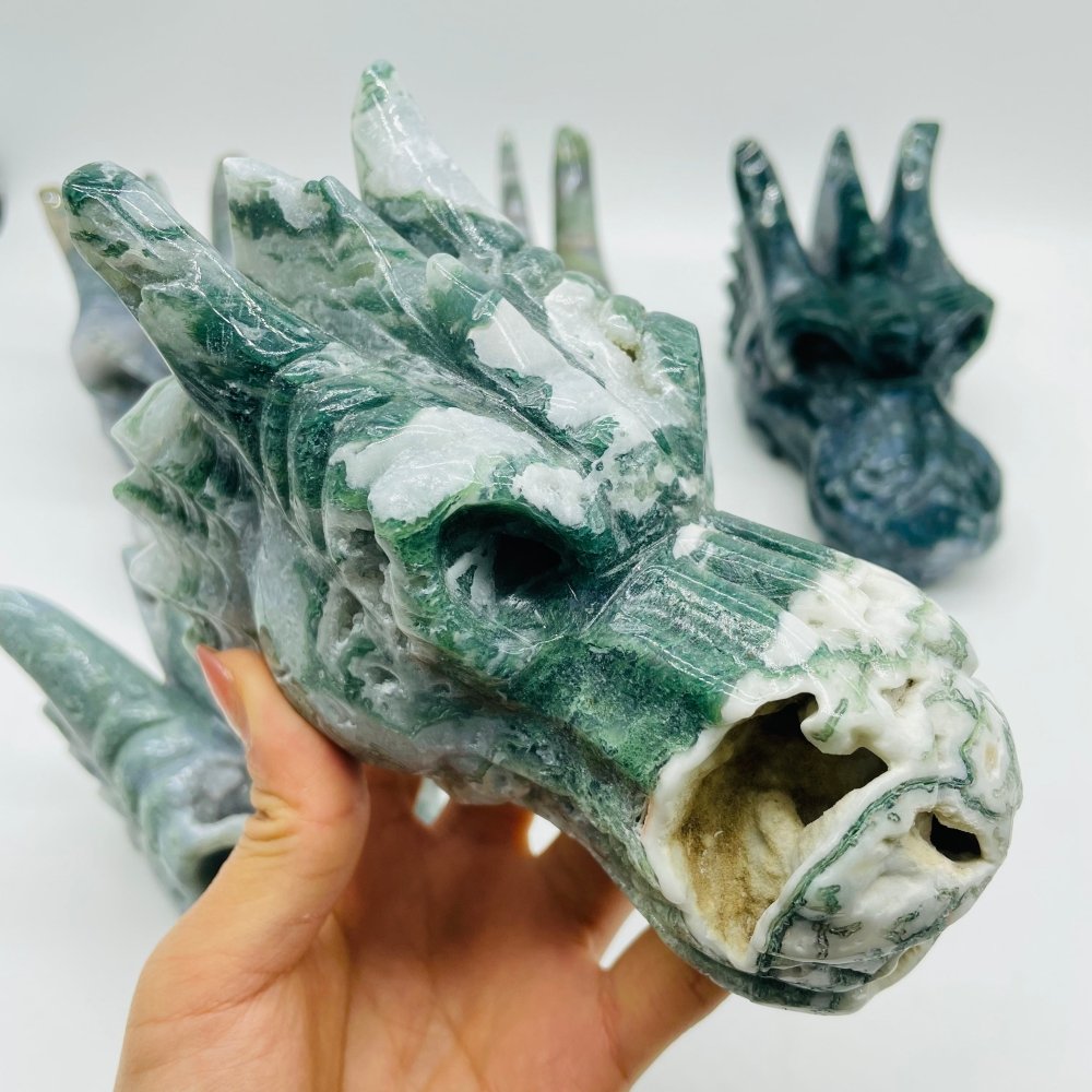 5 Pieces High Quality Geode Moss Agate Dragon Head Carving -Wholesale Crystals