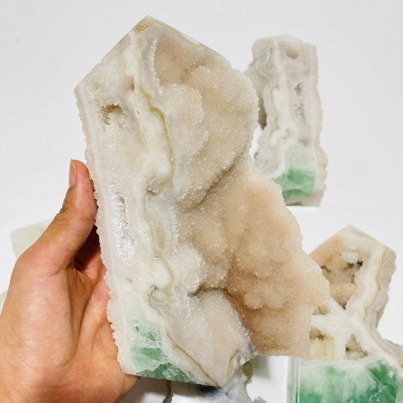 5 Pieces Large Fluorite Druzy Geode Points -Wholesale Crystals