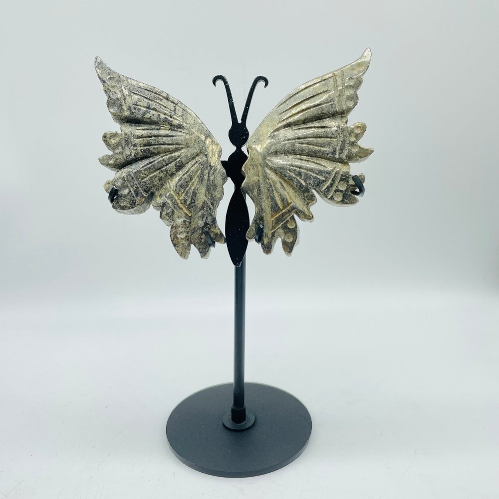 4 Pairs High Quality Pyrite Butterfly Carving With Stand -Wholesale Crystals