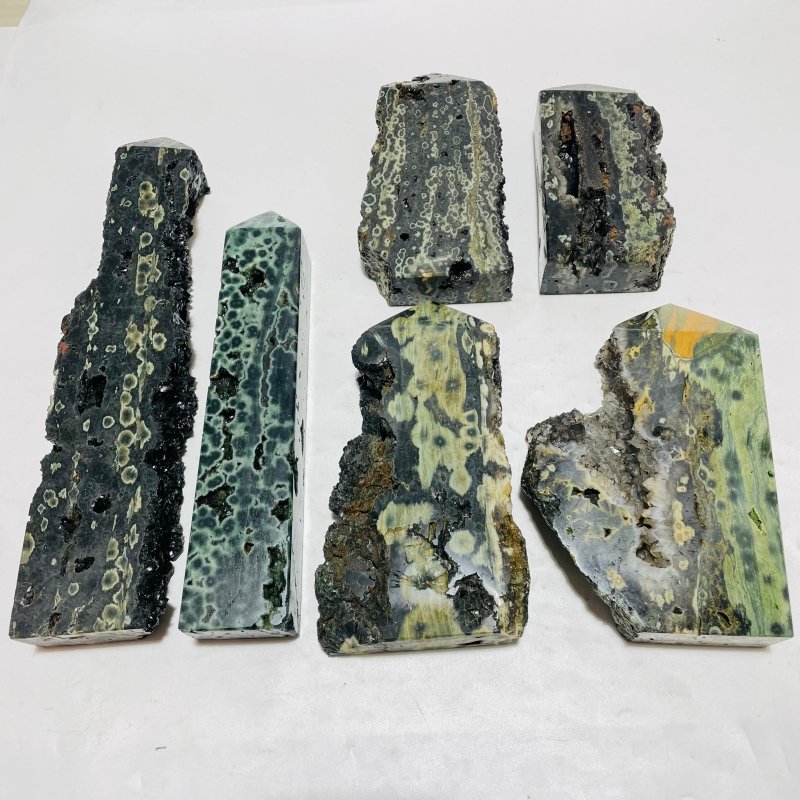 6 Pieces High Quality Large Green Sea Jasper Druzy Tower -Wholesale Crystals