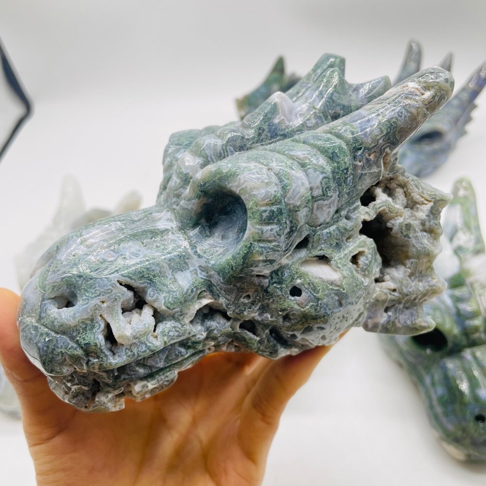 6 Pieces High Quality Moss Agate Dragon Head Carving -Wholesale Crystals