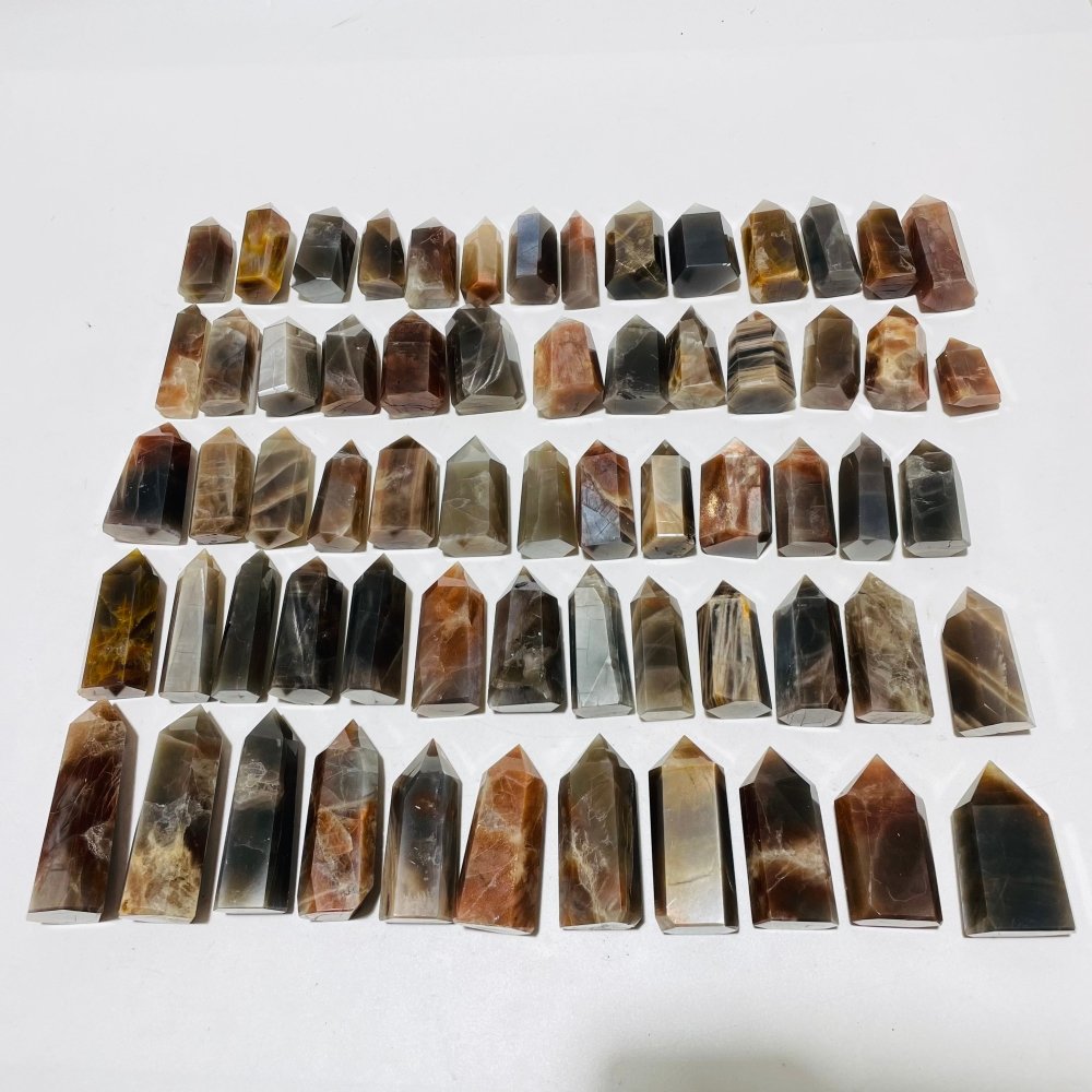 64 Pieces Black Rainbow Sun Stone With Hematite Points -Wholesale Crystals