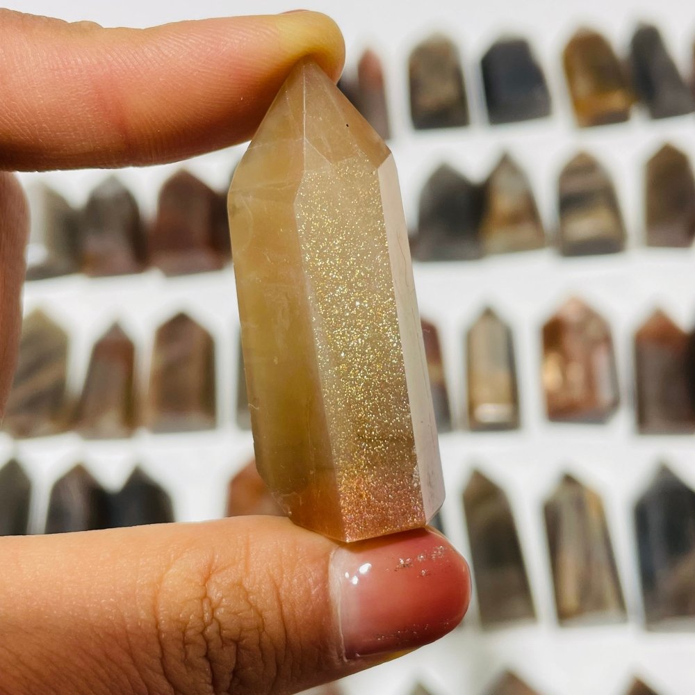 64 Pieces Black Rainbow Sun Stone With Hematite Points -Wholesale Crystals