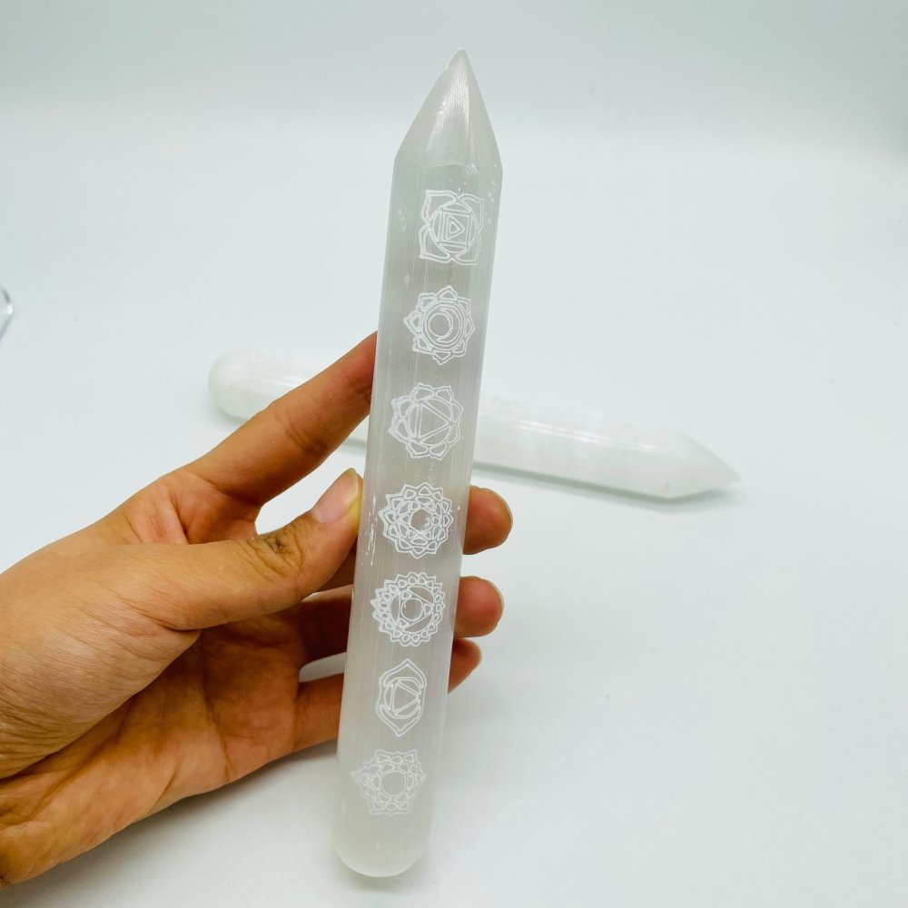 7 Chakras Selenite Massage Wands Round Wholesale -Wholesale Crystals